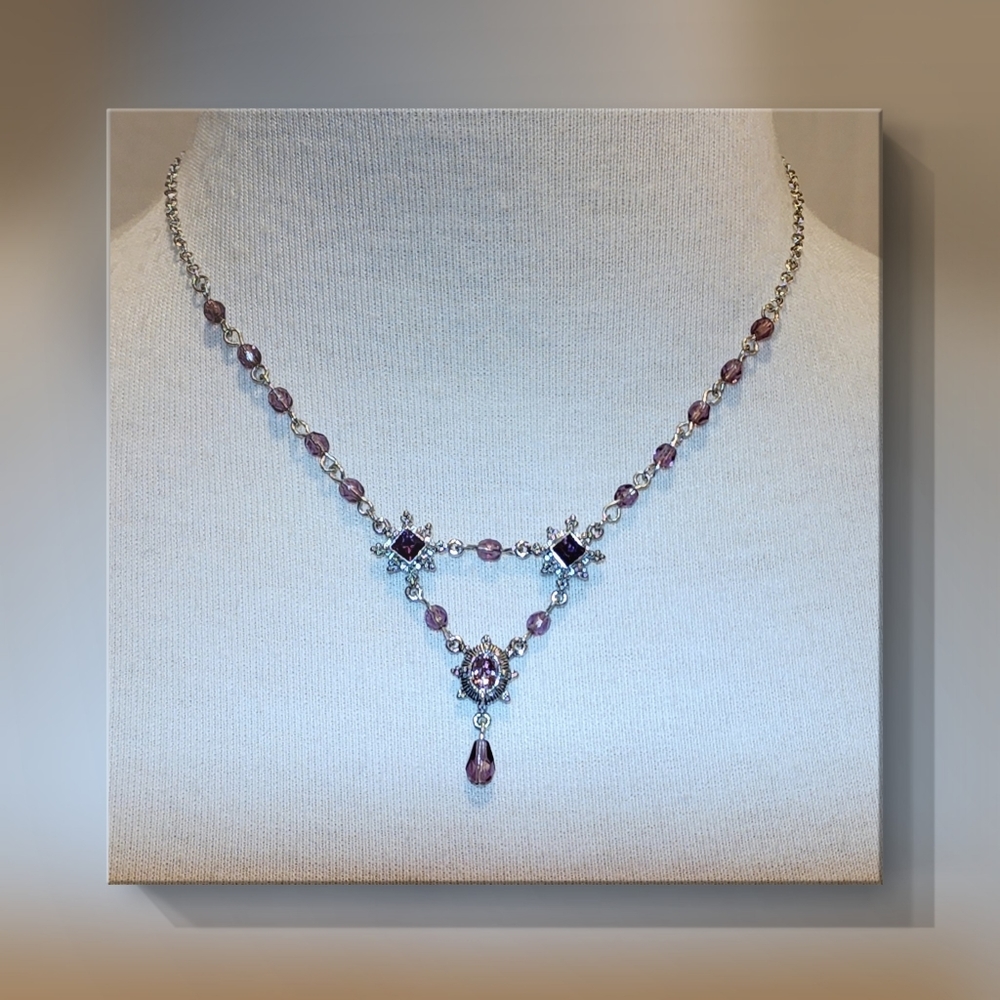 Silver Pearl-Drop Rhinestone Necklace